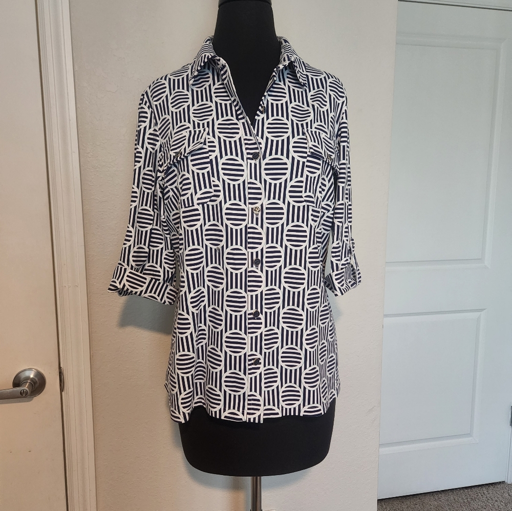 J. McLaughlin Navy and White Button Down Shirt